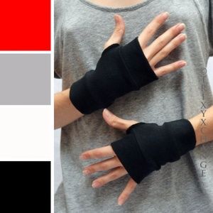 Handmade Short Black Cotton Fingerless Gloves Texting Smoking Hand Warmers Cuffs